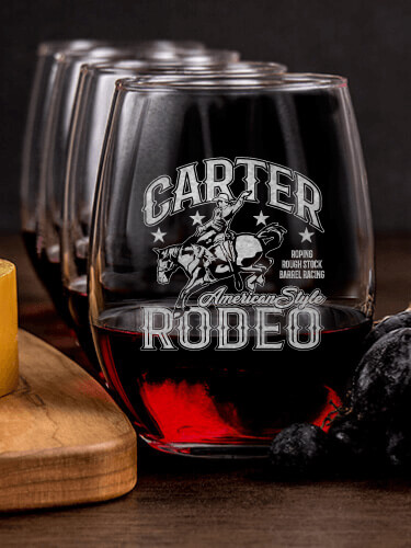 Rodeo NA 1 Cheese Board 4 Wine Glass Gift Set - Engraved