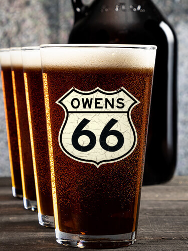Route 66 NA 1 Color Printed Growler 4 Color Pint Glass Gift Set