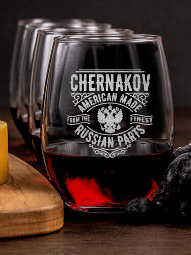 Russian Parts NA 1 Cheese Board 4 Wine Glass Gift Set - Engraved