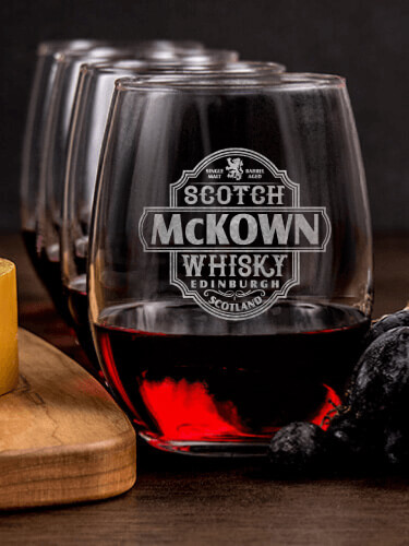 Scotch Whisky NA 1 Cheese Board 4 Wine Glass Gift Set - Engraved