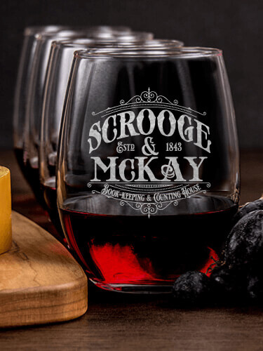 Scrooge NA 1 Cheese Board 4 Wine Glass Gift Set - Engraved