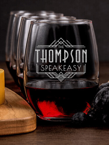 Speakeasy NA 1 Cheese Board 4 Wine Glass Gift Set - Engraved
