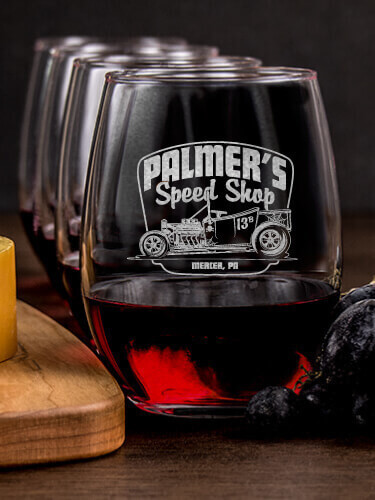 Speed Shop BP NA 1 Cheese Board 4 Wine Glass Gift Set - Engraved