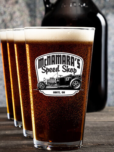 Speed Shop NA 1 Color Printed Growler 4 Color Pint Glass Gift Set
