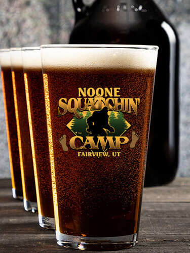 Squatchin' Camp NA 1 Color Printed Growler 4 Color Pint Glass Gift Set