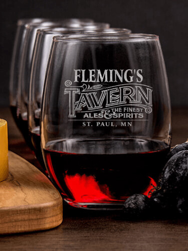Tavern NA 1 Cheese Board 4 Wine Glass Gift Set - Engraved