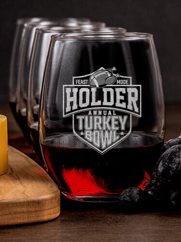Turkey Bowl NA 1 Cheese Board 4 Wine Glass Gift Set - Engraved