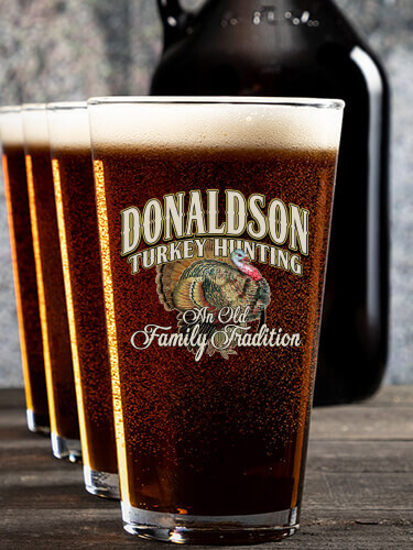 Turkey Hunting Family Tradition NA 1 Color Printed Growler 4 Color Pint Glass Gift Set