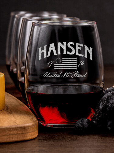 United We Stand NA 1 Cheese Board 4 Wine Glass Gift Set - Engraved