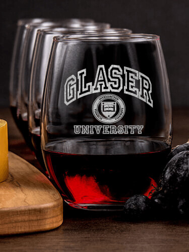University NA 1 Cheese Board 4 Wine Glass Gift Set - Engraved