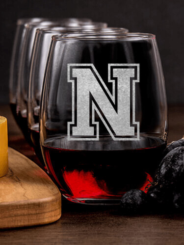 Varsity Letter NA 1 Cheese Board 4 Wine Glass Gift Set - Engraved
