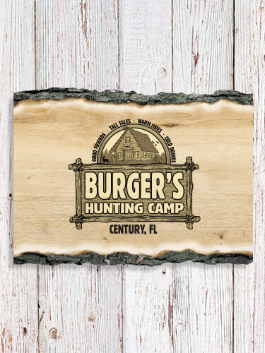 Vintage Hunting Camp NA Faux Sliced Log Plaque