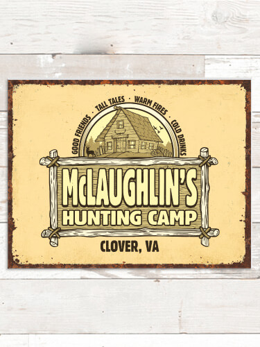 Vintage Hunting Camp NA Tin Sign 16 x 12.5