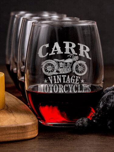 Vintage Motorcycles NA 1 Cheese Board 4 Wine Glass Gift Set - Engraved