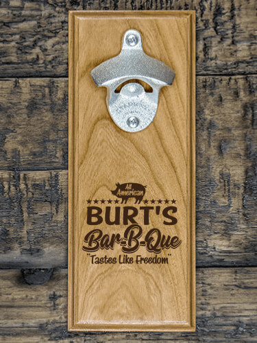 All American BBQ Natural Cherry Cherry Wall Mount Bottle Opener - Engraved