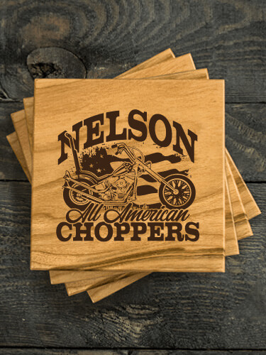 All American Choppers Natural Cherry Cherry Wood Coaster - Engraved (set of 4)