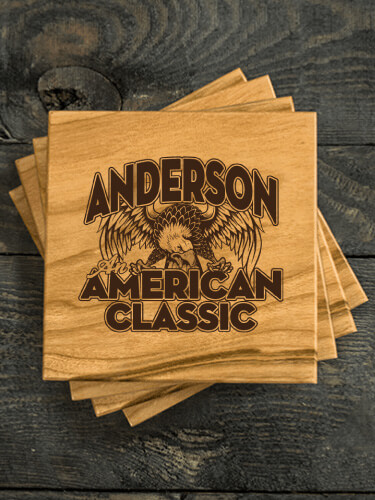 American Classic Natural Cherry Cherry Wood Coaster - Engraved (set of 4)