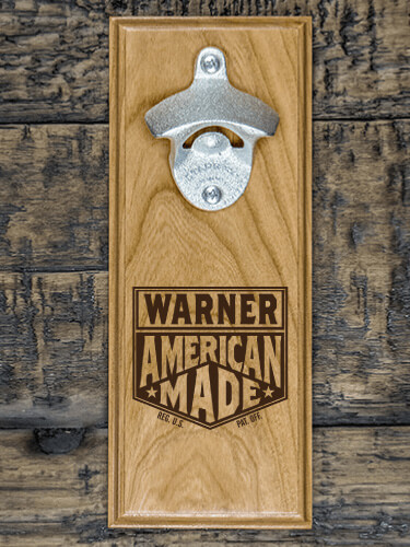 American Made Natural Cherry Cherry Wall Mount Bottle Opener - Engraved