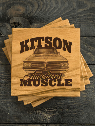 American Muscle Car Natural Cherry Cherry Wood Coaster - Engraved (set of 4)
