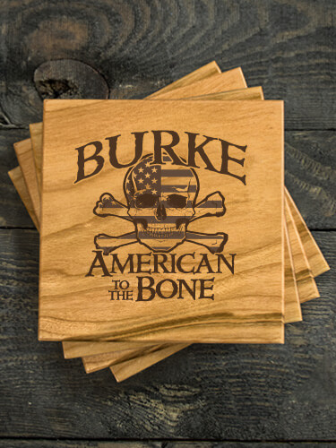 American to the Bone Natural Cherry Cherry Wood Coaster - Engraved (set of 4)