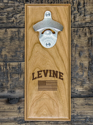 American Varsity Natural Cherry Cherry Wall Mount Bottle Opener - Engraved