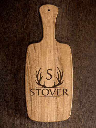Antler Monogram Natural Cherry Cherry Wood Cheese Board - Engraved