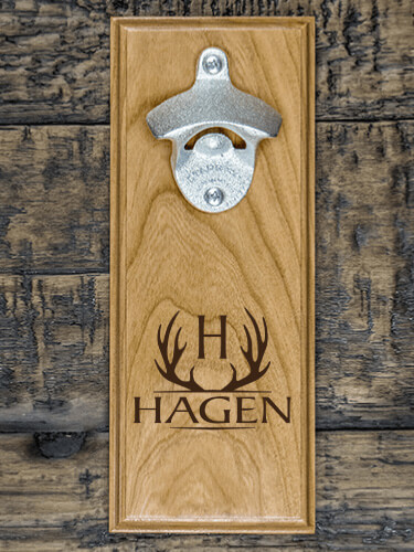 Antler Monogram Natural Cherry Cherry Wall Mount Bottle Opener - Engraved