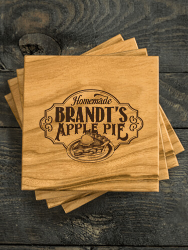 Apple Pie Natural Cherry Cherry Wood Coaster - Engraved (set of 4)