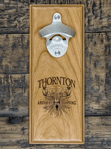 Archery Hunting Natural Cherry Cherry Wall Mount Bottle Opener - Engraved