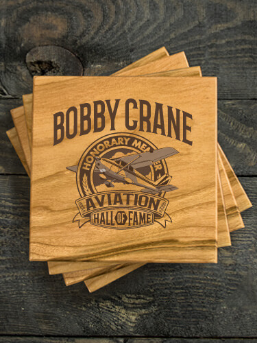 Aviation Hall Of Fame Natural Cherry Cherry Wood Coaster - Engraved (set of 4)