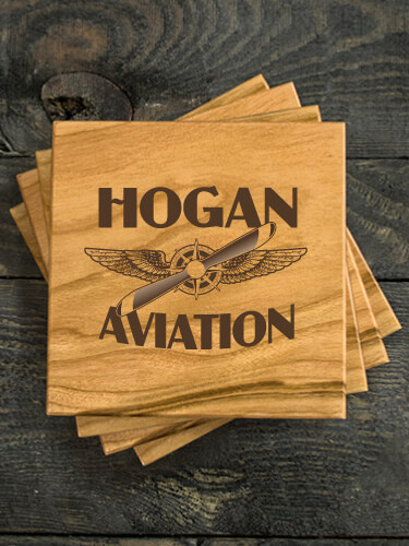 Aviation Natural Cherry Cherry Wood Coaster - Engraved (set of 4)