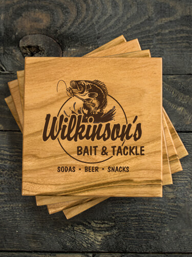 Bait and Tackle Natural Cherry Cherry Wood Coaster - Engraved (set of 4)