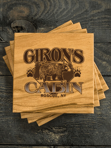 Bear Cabin Natural Cherry Cherry Wood Coaster - Engraved (set of 4)
