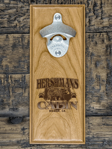 Bear Cabin Natural Cherry Cherry Wall Mount Bottle Opener - Engraved