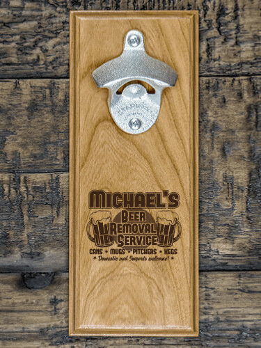 Beer Removal Natural Cherry Cherry Wall Mount Bottle Opener - Engraved