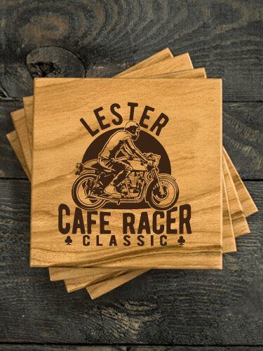 Cafe Racer Natural Cherry Cherry Wood Coaster - Engraved (set of 4)