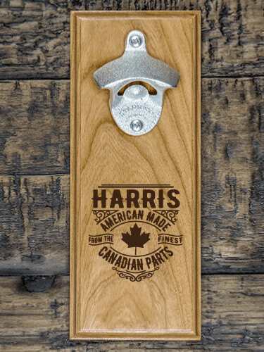 Canadian Parts Natural Cherry Cherry Wall Mount Bottle Opener - Engraved