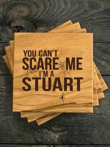 Can't Scare Me Natural Cherry Cherry Wood Coaster - Engraved (set of 4)