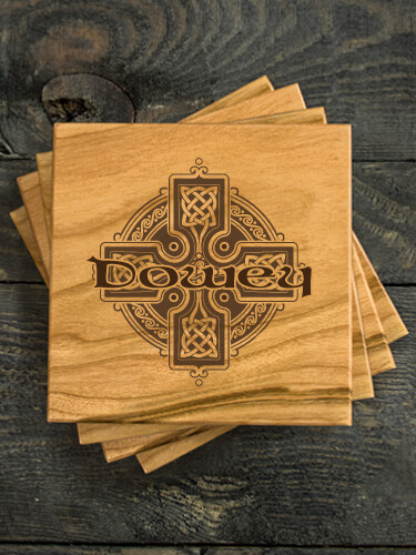 Celtic Cross Natural Cherry Cherry Wood Coaster - Engraved (set of 4)