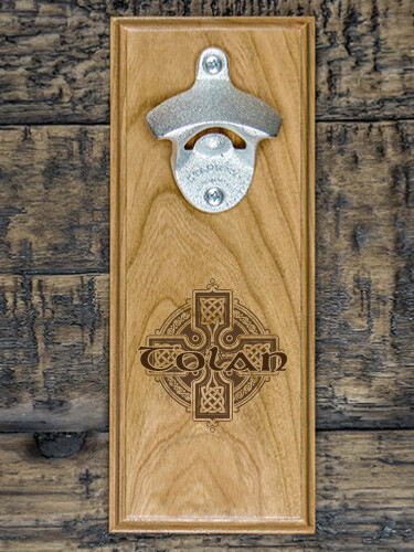 Celtic Cross Natural Cherry Cherry Wall Mount Bottle Opener - Engraved