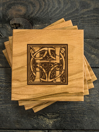 Celtic Monogram Natural Cherry Cherry Wood Coaster - Engraved (set of 4)