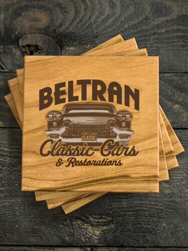 Classic Cars BP Natural Cherry Cherry Wood Coaster - Engraved (set of 4)