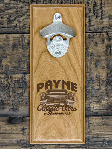 Classic Cars BP Natural Cherry Cherry Wall Mount Bottle Opener - Engraved