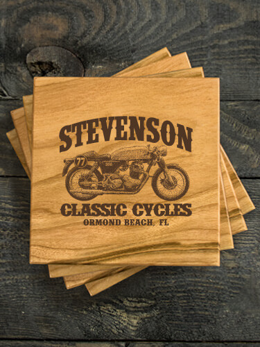 Classic Cycles Natural Cherry Cherry Wood Coaster - Engraved (set of 4)