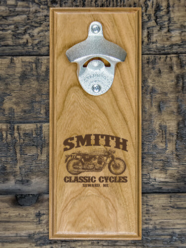 Classic Cycles Natural Cherry Cherry Wall Mount Bottle Opener - Engraved
