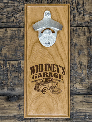Classic Garage Natural Cherry Cherry Wall Mount Bottle Opener - Engraved