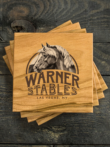 Classic Stables Natural Cherry Cherry Wood Coaster - Engraved (set of 4)