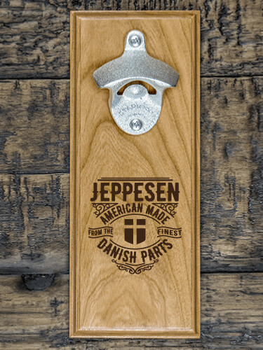 Danish Parts Natural Cherry Cherry Wall Mount Bottle Opener - Engraved