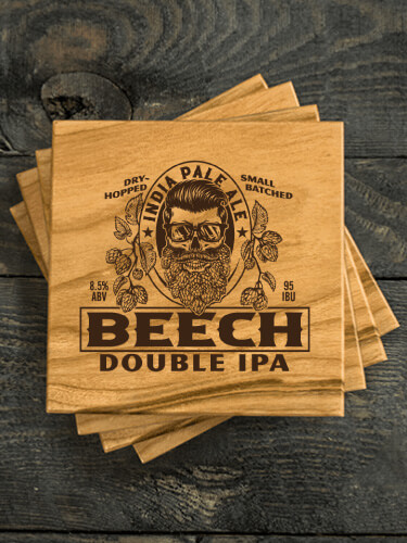 Double IPA Natural Cherry Cherry Wood Coaster - Engraved (set of 4)