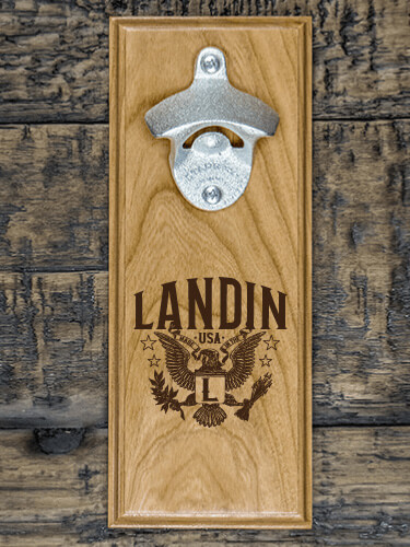 Eagle Monogram Natural Cherry Cherry Wall Mount Bottle Opener - Engraved